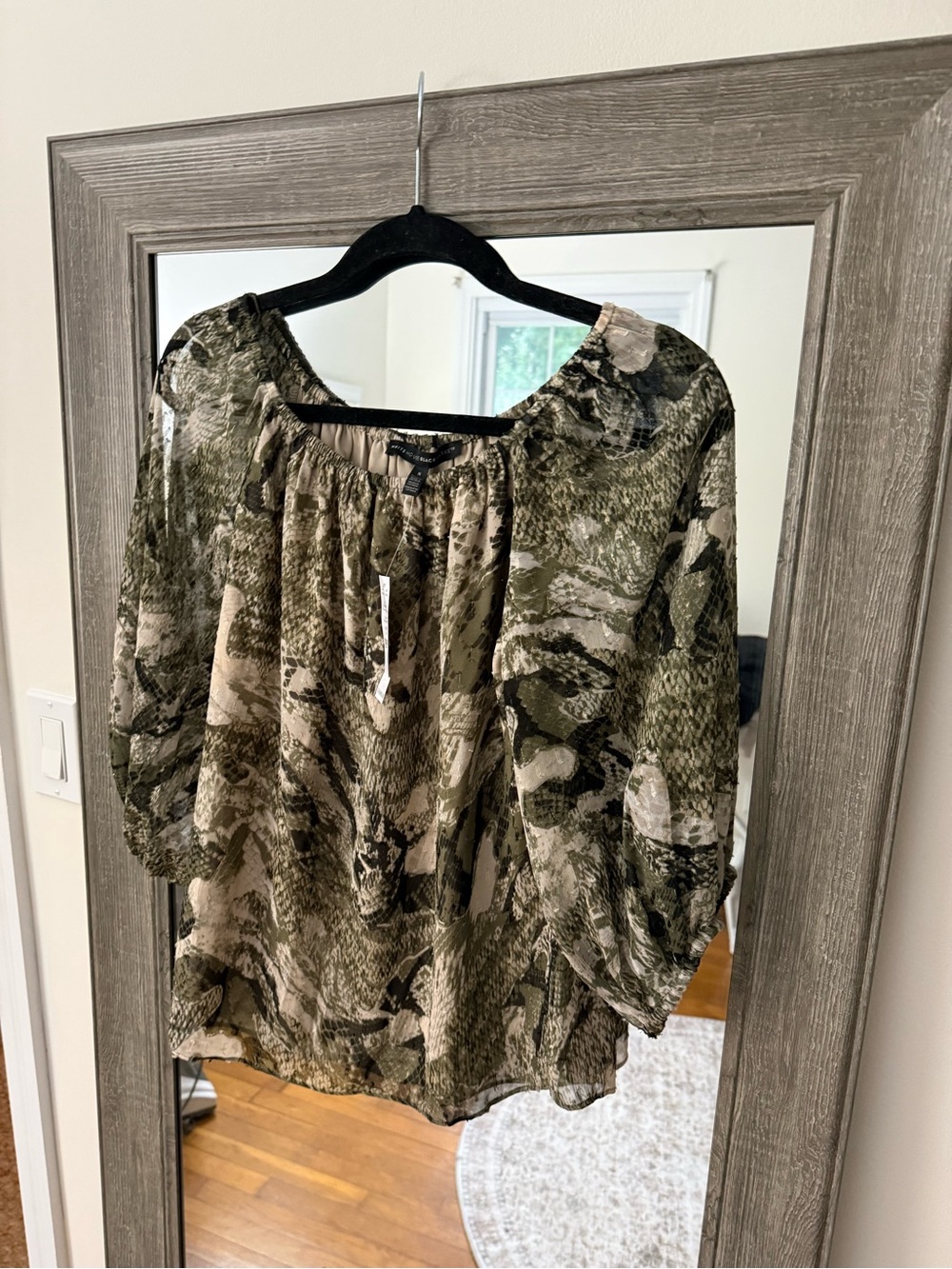 Olive Green Sheer Pullover Blouse Womens small